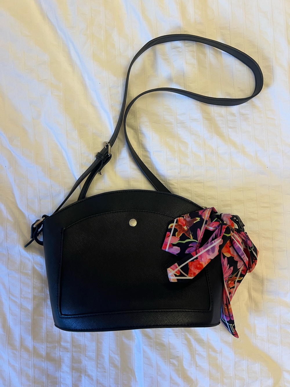 Steve Madden - Black Crossbody Bag with Pink Floral Scarf